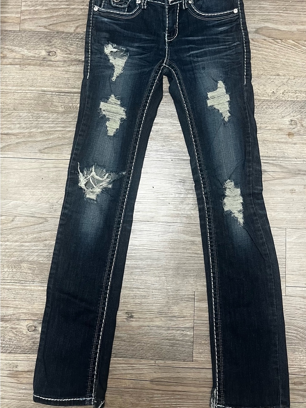 Machine Women's Skinny Distressed Jeans - Dark Denim Wash